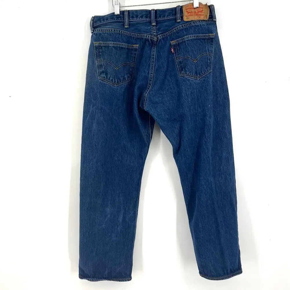 Levi's‎ 501 Men's Blue Denim Button Fly Jeans 38/27 Relaxed Classic Fit